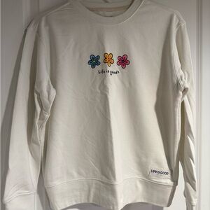 Life is Good Cream Sweatshirt with Floral Design